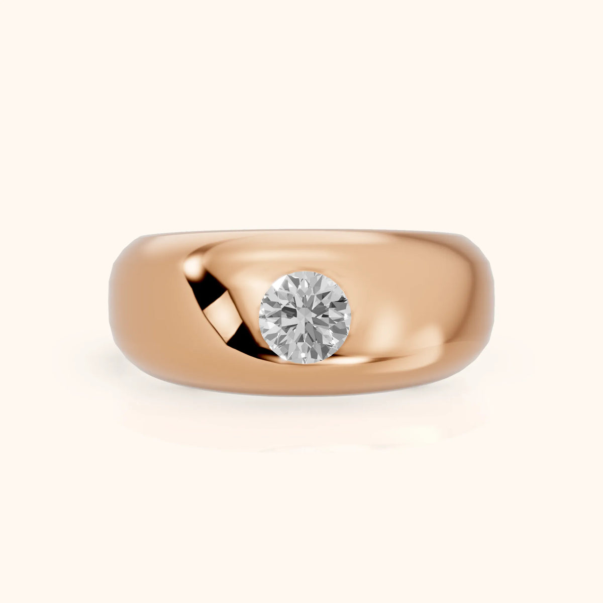 Noelle Bezel Round Diamond Wedding Band in Rose Gold - FrontView