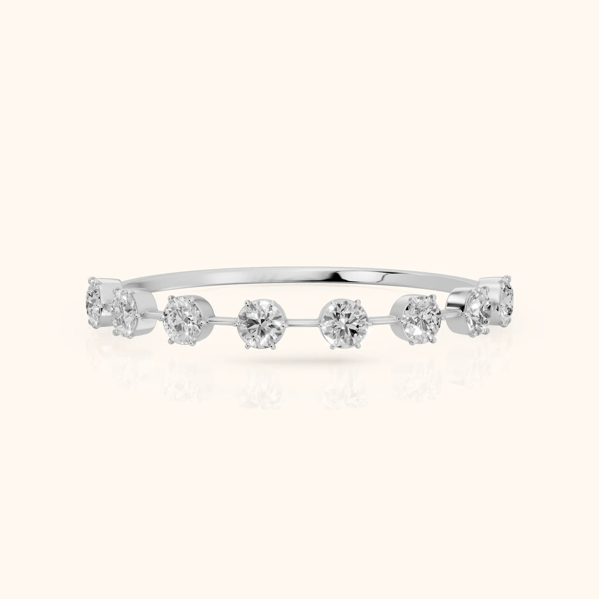 Elise Petite Round Diamond Half Eternity Band in White Gold - FrontView
