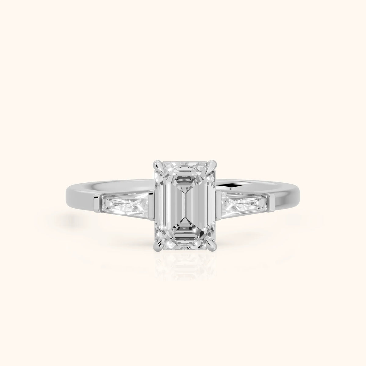Winnie Three-Stone Emerald Diamond Engagement Ring in Silver - FrontView.webp