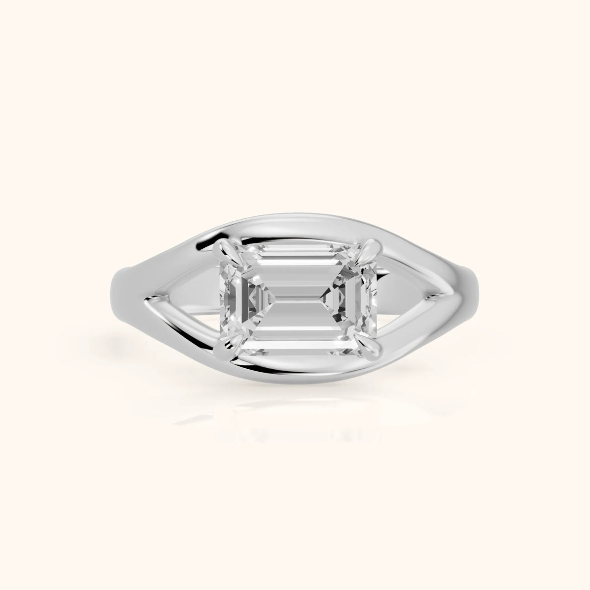 Madeleine Split Shank Emerald Diamond Engagement Ring in Silver - FrontView.webp