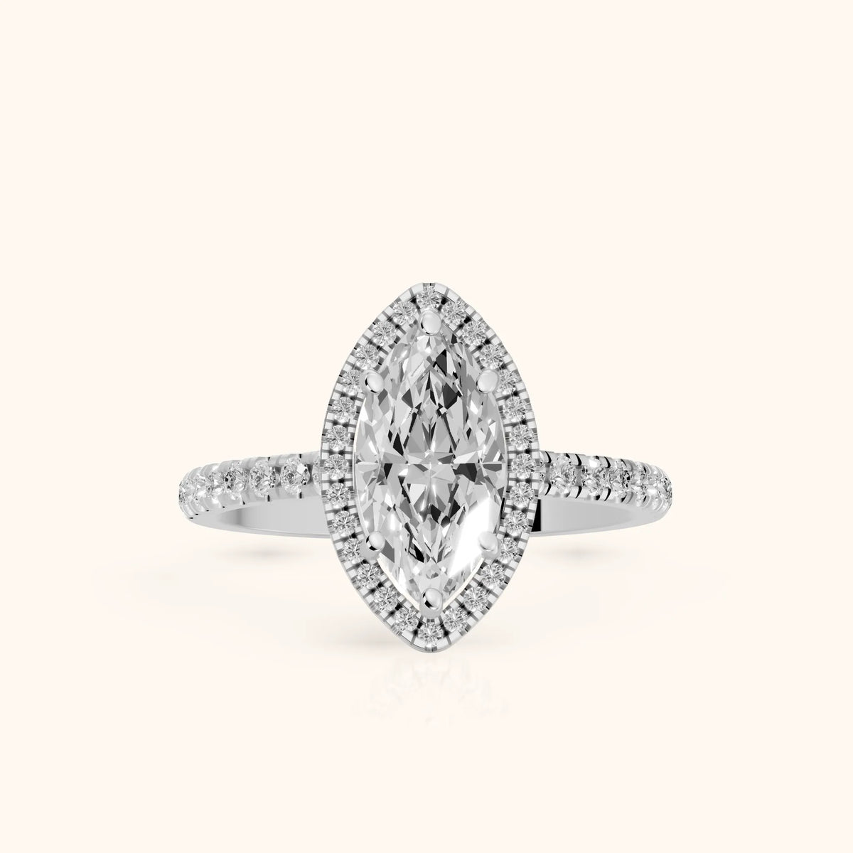 Mabel Halo French Pavé Marquise Diamond Engagement Ring in White Gold - FrontView.webp