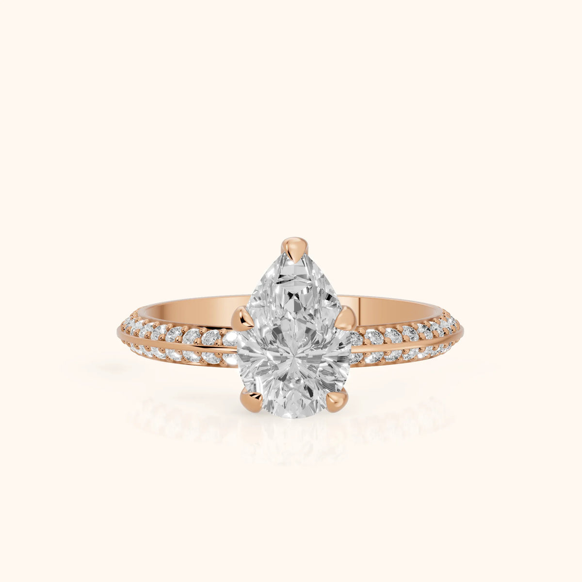 Meredith Knife Edge Pavé Pear Diamond Engagement Ring in Rose Gold - FrontView.webp