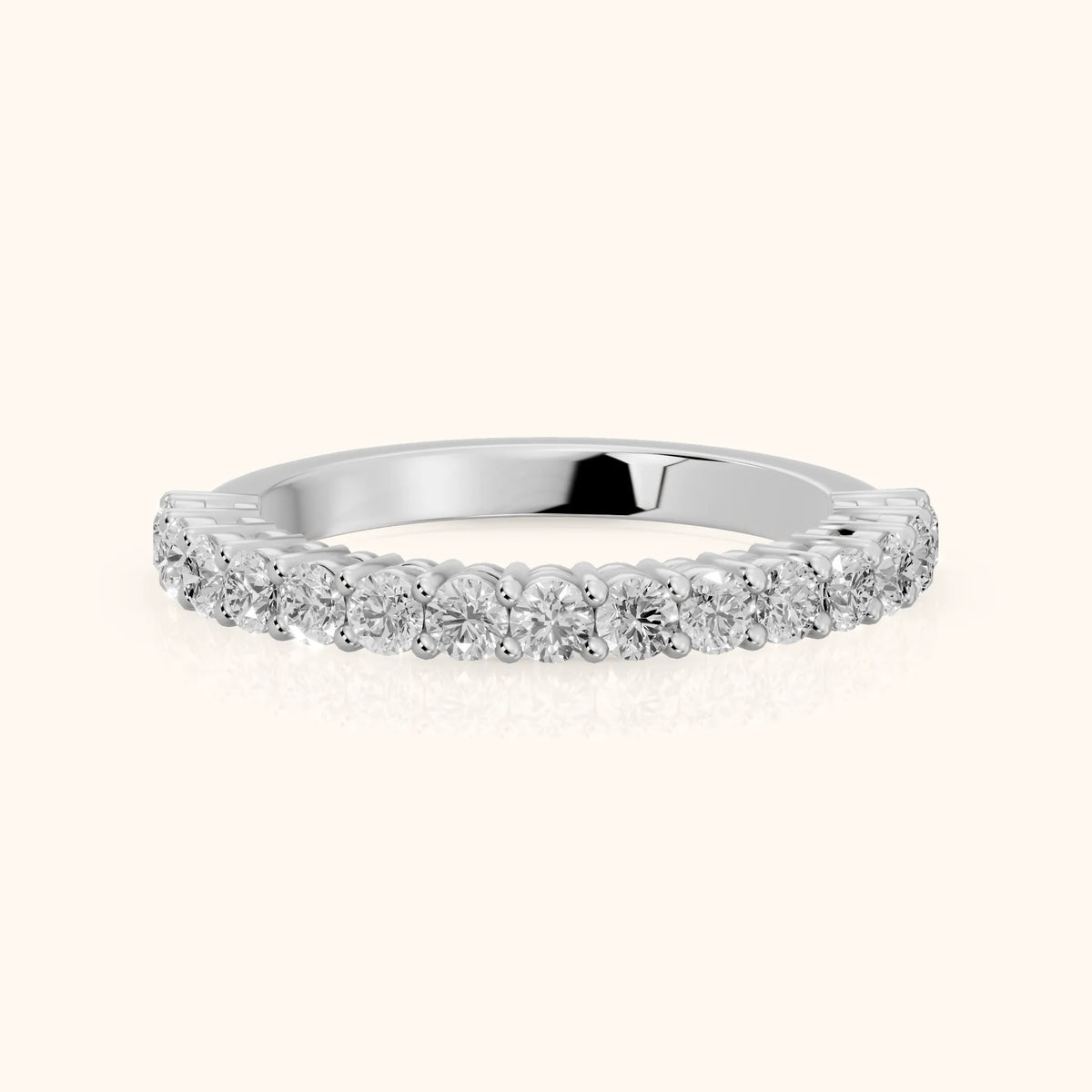 Gala Shared Prong Round Diamond Half Eternity Band in Platinum - FrontView