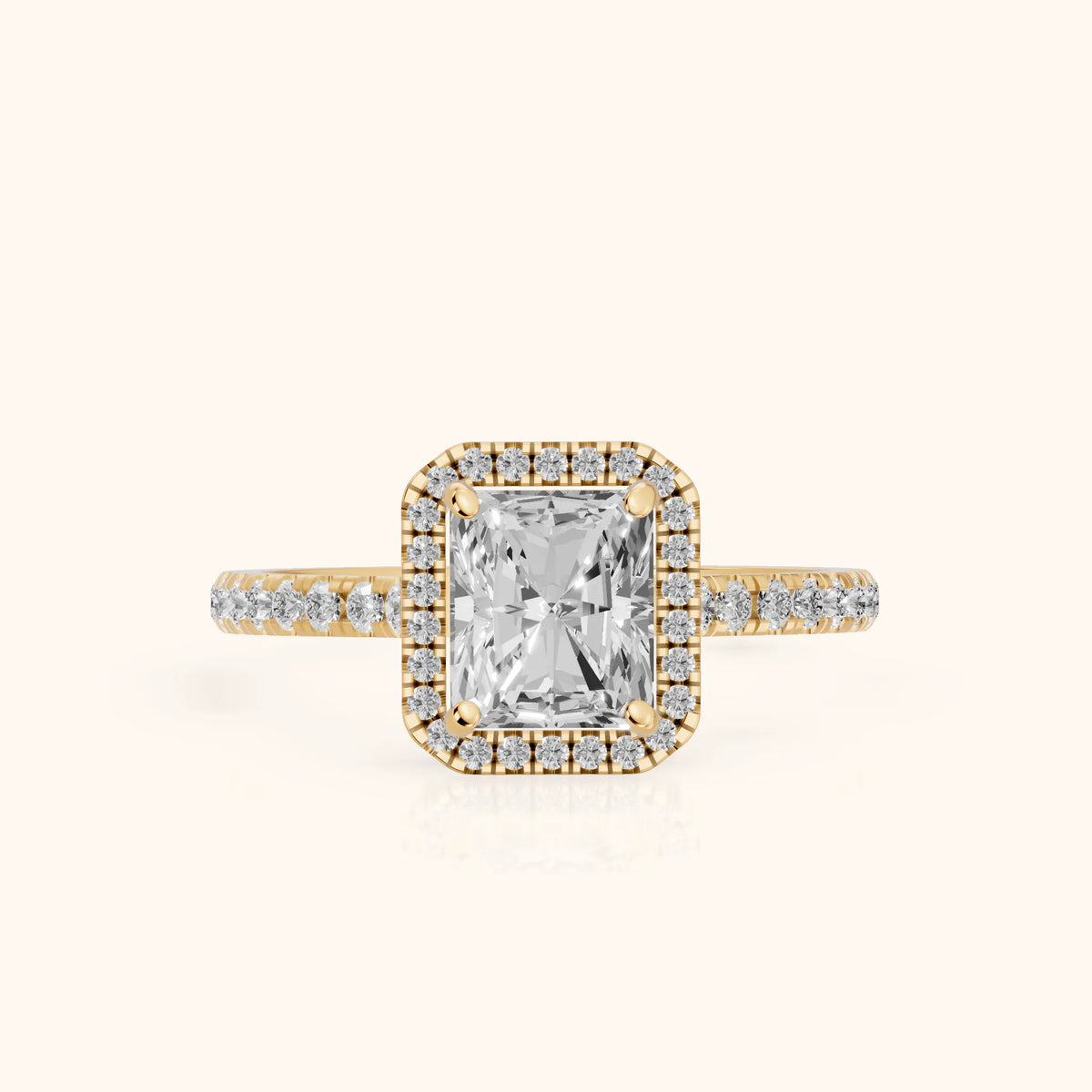 Mabel Halo French Pavé Radiant Diamond Engagement Ring in Yellow Gold - FrontView.webp