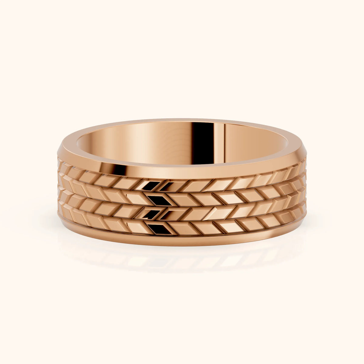 Yana Carved Step Edge Wedding Band in Rose Gold - FrontView