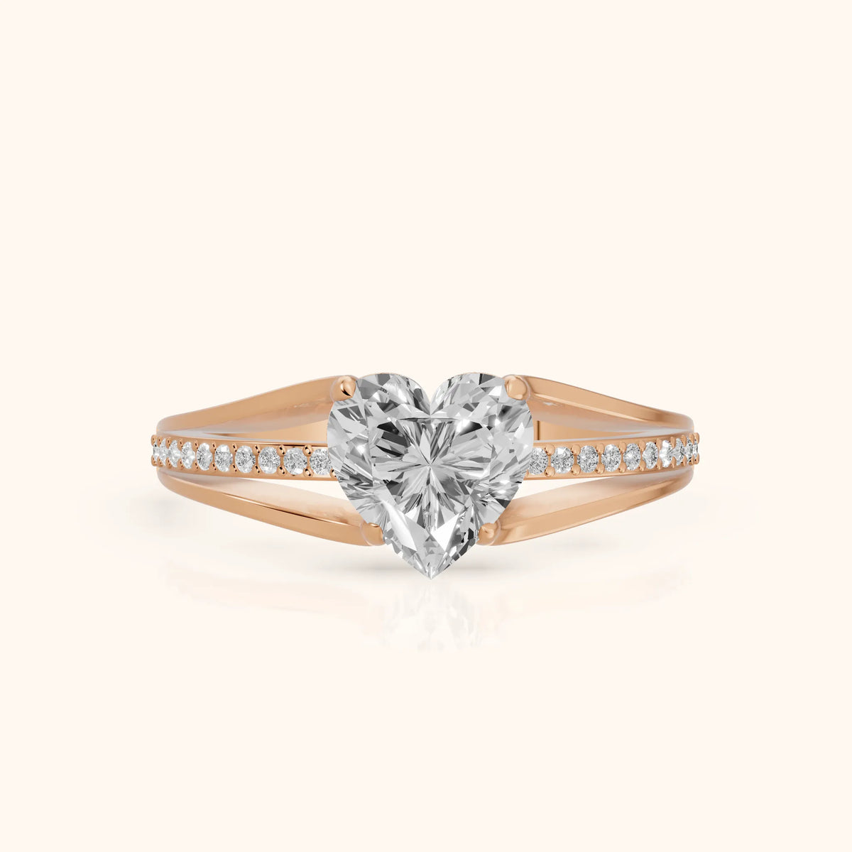 Lucinda Split Shank Heart Diamond Engagement Ring in Rose Gold - FrontView.webp