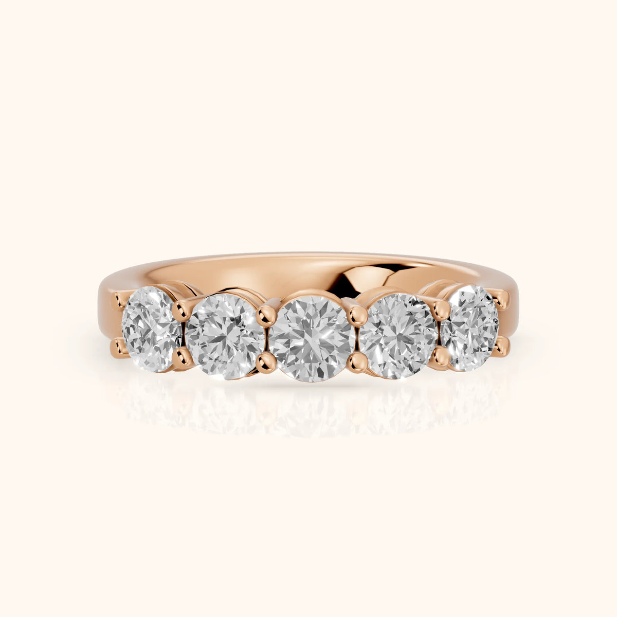 Theia Shared Prong Round Diamond Wedding Band in Rose Gold - FrontView