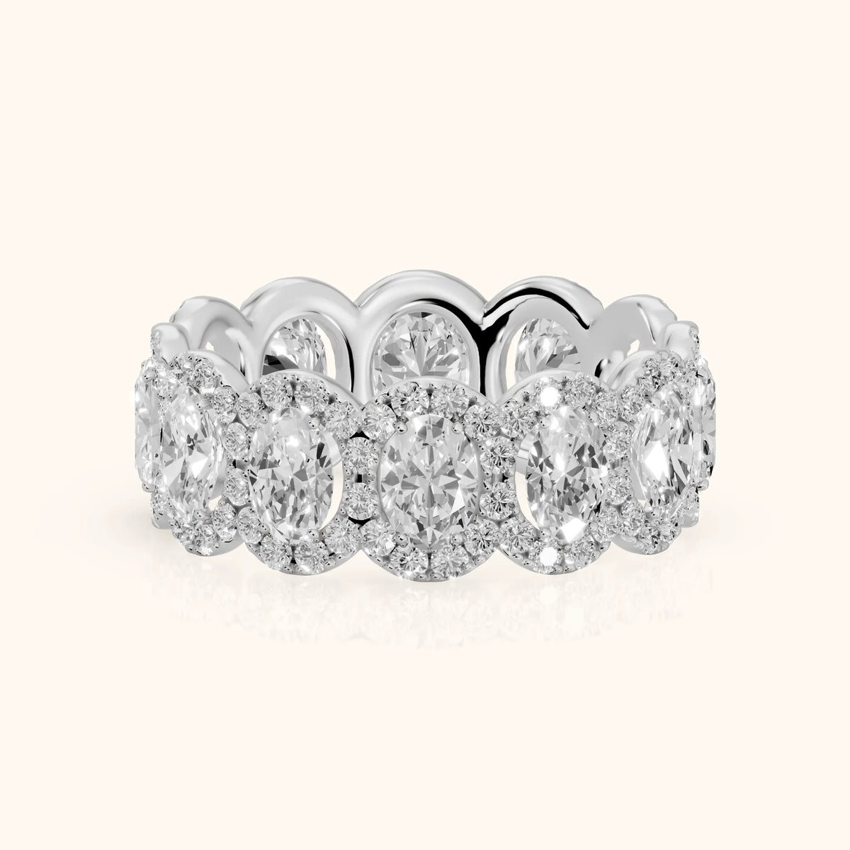 Delphine Pavé Oval Diamond Eternity Band in White Gold - FrontView
