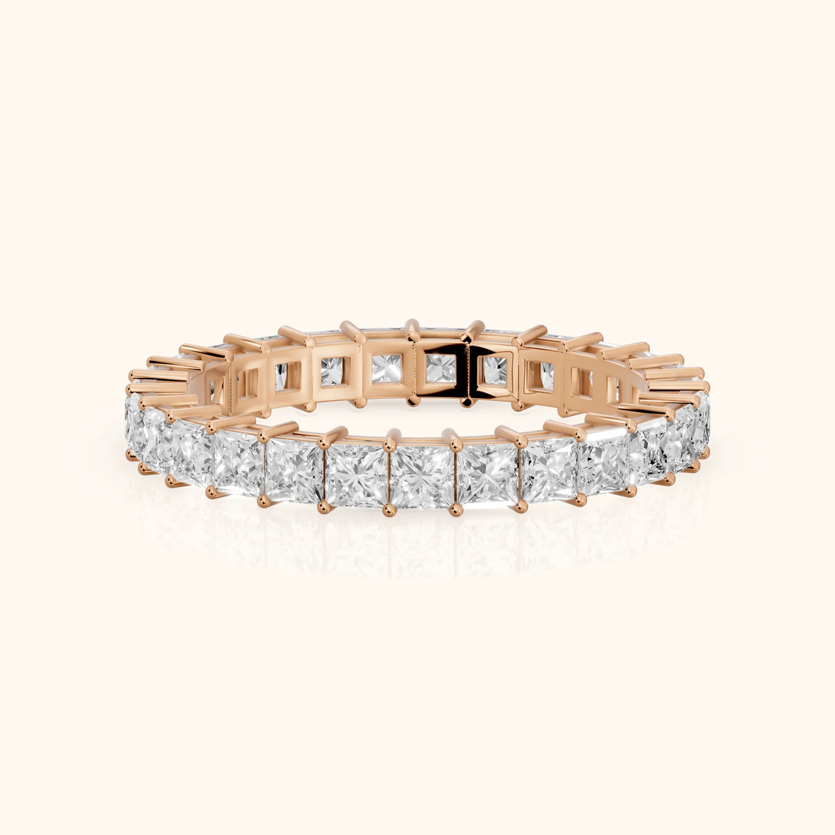 Manon Shared Prong Princess Diamond Eternity Band in Rose Gold - FrontView