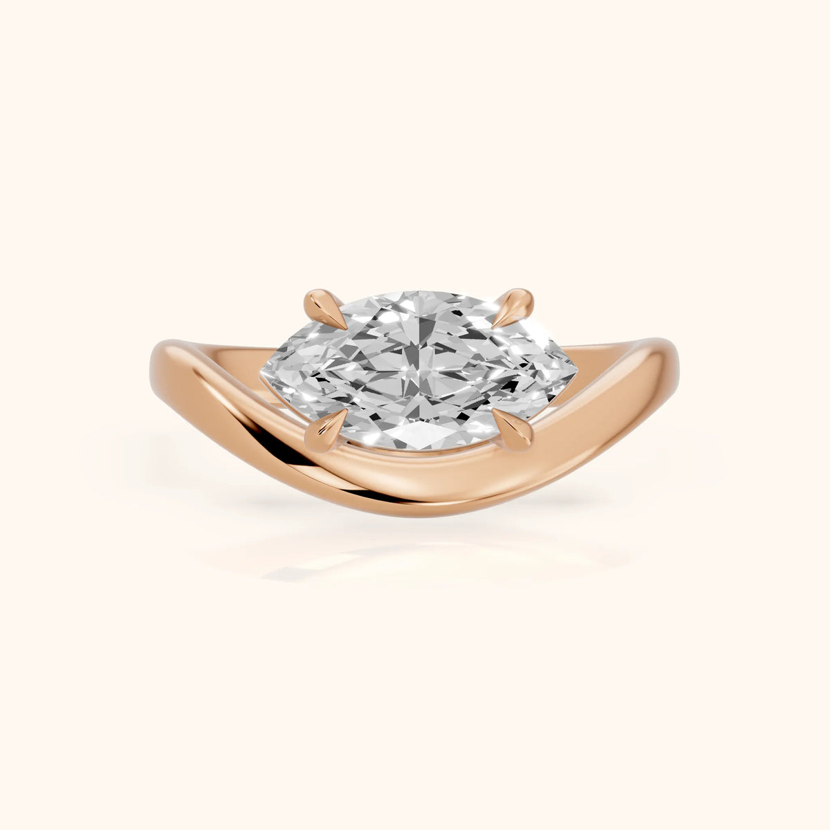 Katherine East-West Bypass Marquise Diamond Engagement Ring in Rose Gold - FrontView.webp