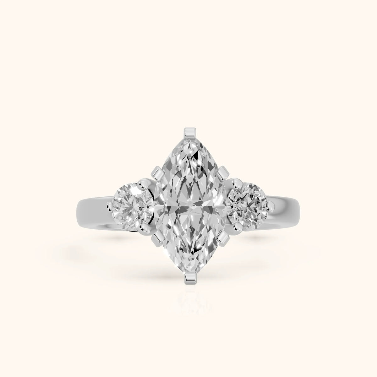 Freesia Three-Stone Marquise Diamond Engagement Ring in Platinum - FrontView.webp