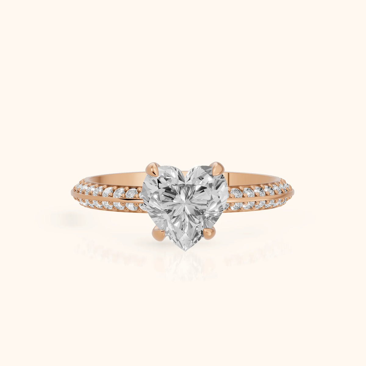 Meredith Knife Edge Pavé Heart Diamond Engagement Ring in Rose Gold - FrontView.webp