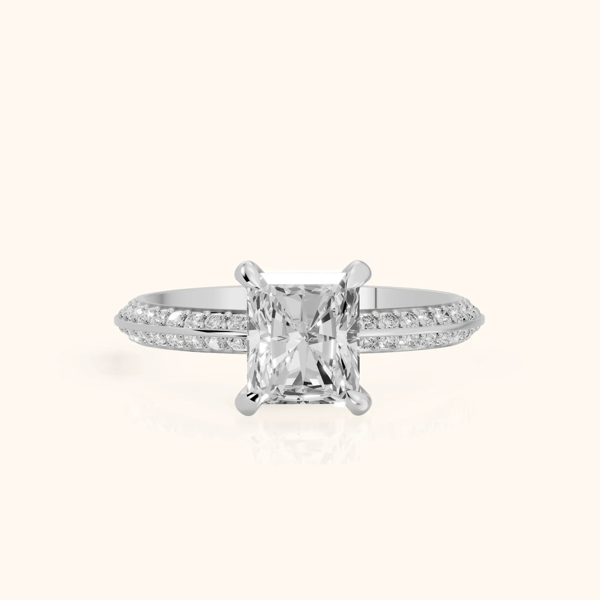 Meredith Knife Edge Pavé Radiant Diamond Engagement Ring in Platinum - FrontView.webp