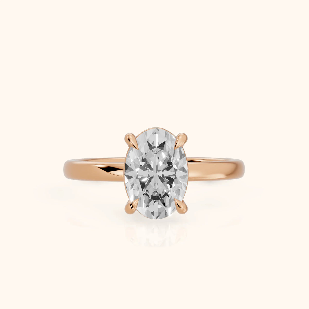 Rowan Basket Solitaire Oval Diamond Engagement Ring in Rose Gold - FrontView.webp