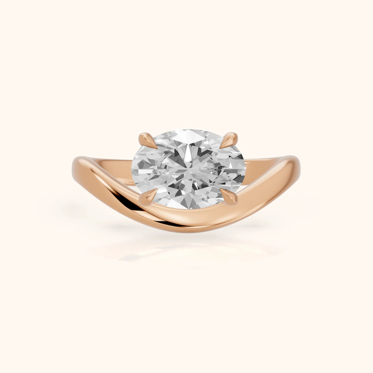 Katherine East-West Bypass Oval Diamond Engagement Ring in Rose Gold - FrontView.webp