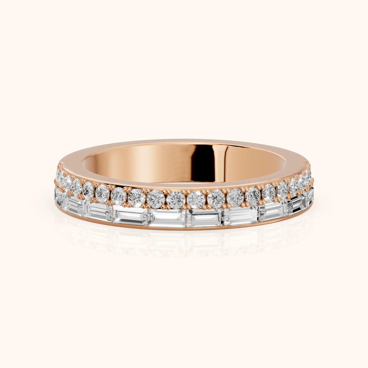 Sidonie Channel Set Round & Baguette Diamond Anniversary Ring in Rose Gold - FrontView