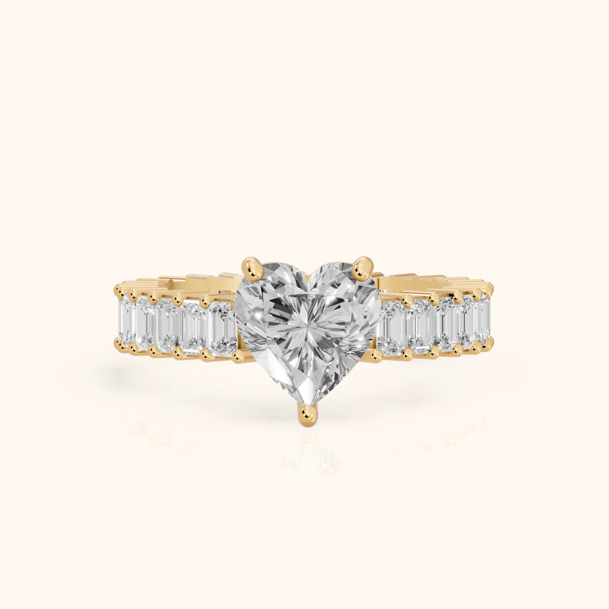 Mallory Shared Prong Heart Diamond Engagement Ring in Yellow Gold - FrontView.webp
