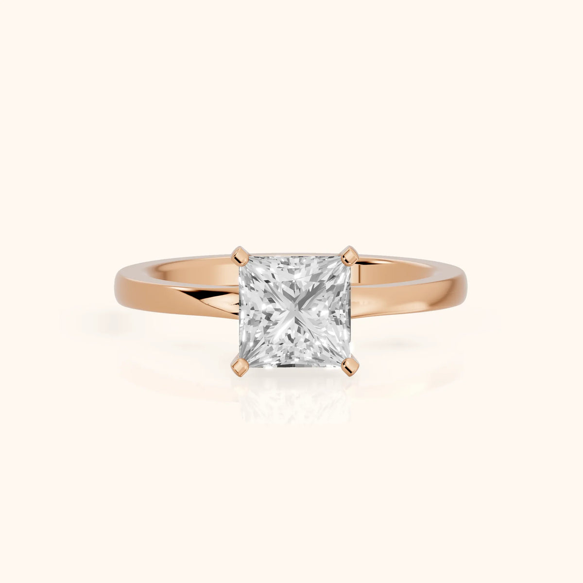 Matilda Cathedral Solitaire Princess Diamond Engagement Ring in Rose Gold - FrontView.webp