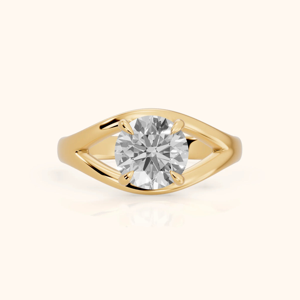 Madeleine Split Shank Round Diamond Engagement Ring in Yellow Gold - FrontView.webp