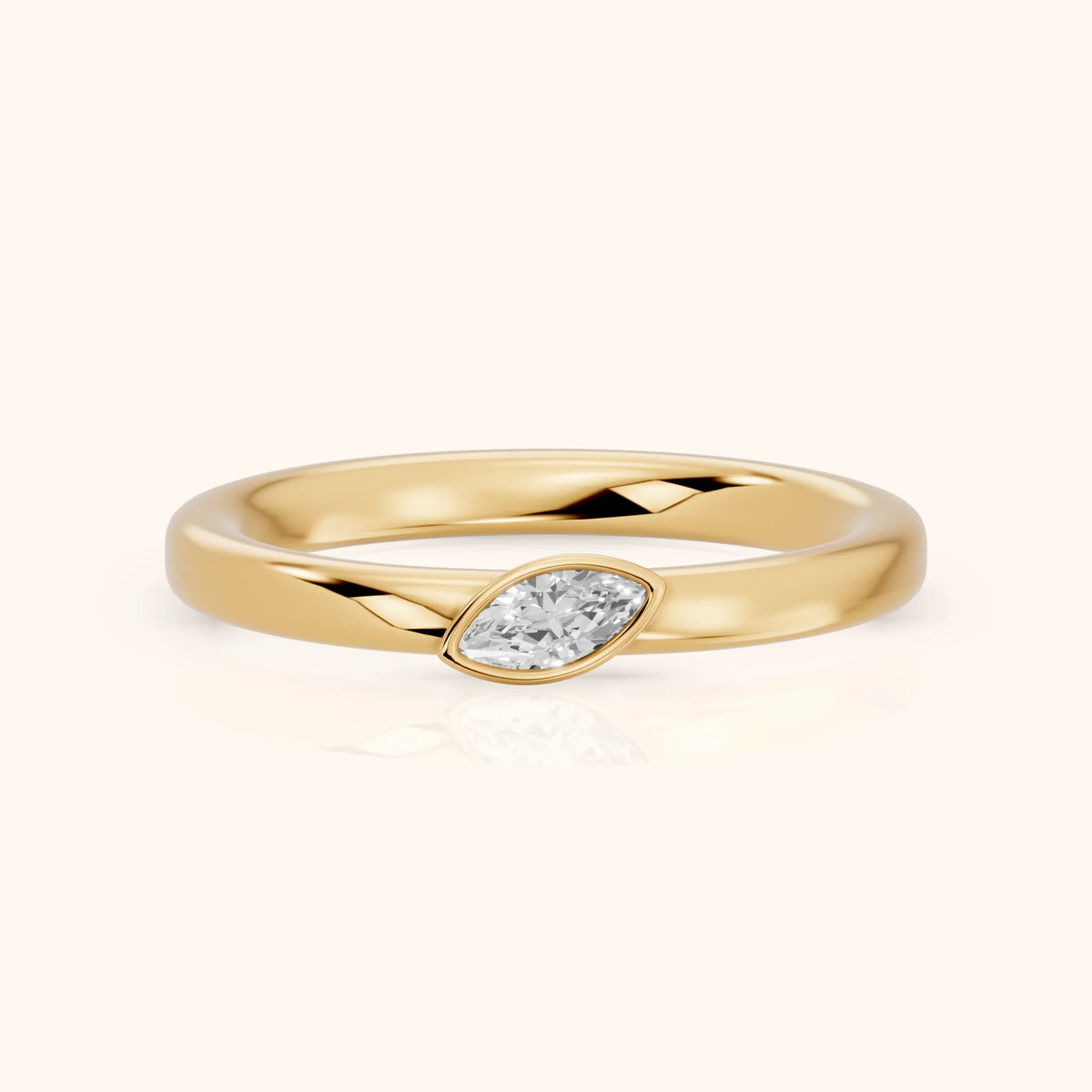 Renee Bezel Marquise Diamond Wedding Band in Yellow Gold - FrontView