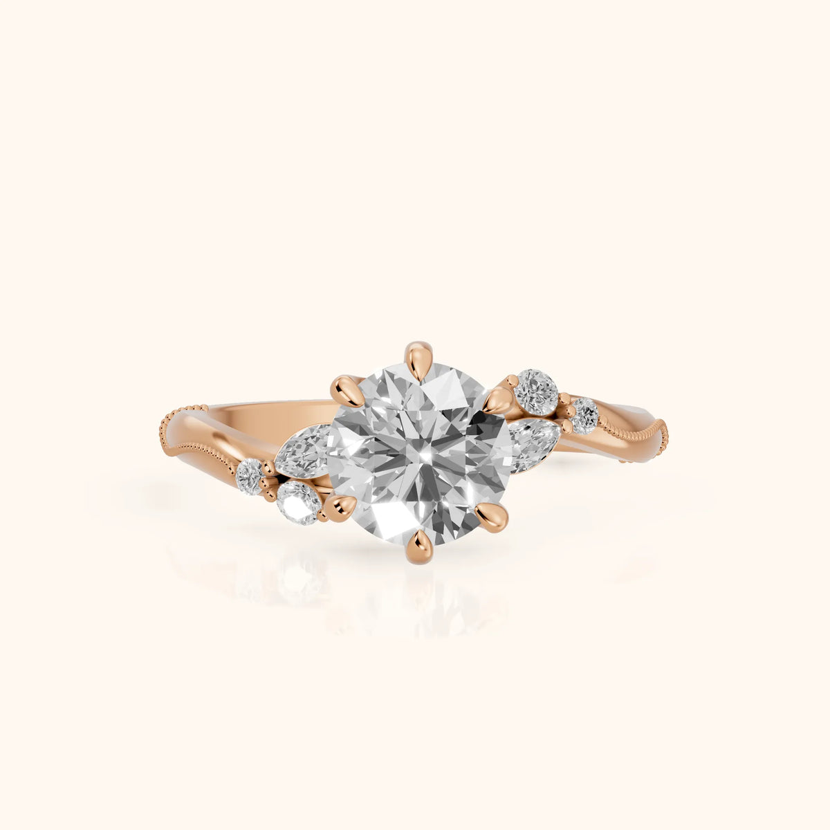 Joanna Milgrain Twist Round Diamond Engagement Ring in Rose Gold - FrontView.webp