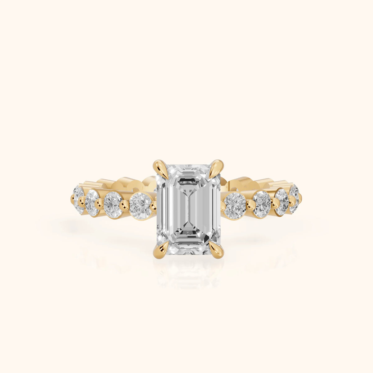 Piper Sidestone Emerald Diamond Engagement Ring in Yellow Gold - FrontView.webp