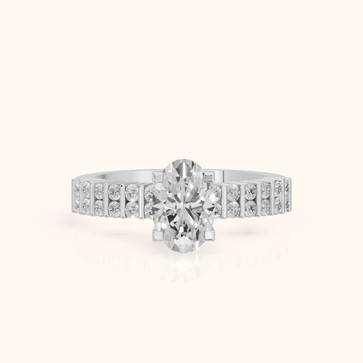 Honor Sidestone Oval Diamond Engagement Ring in Silver - FrontView.webp