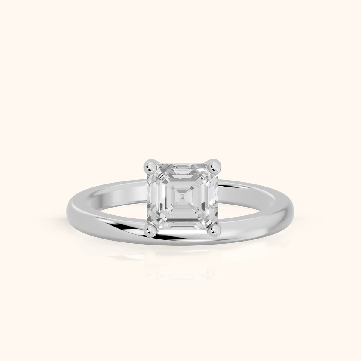 Maisie Four Prong Solitaire Asscher Diamond Engagement Ring in White Gold - FrontView.webp