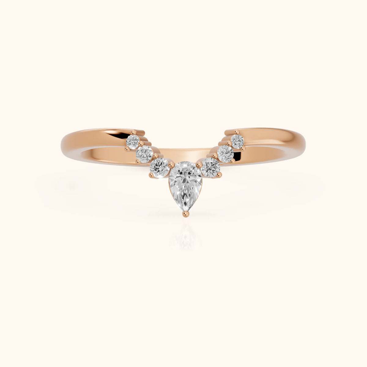 Nisha Curved Pear & Round Diamond Wedding Band in Rose Gold - FrontView