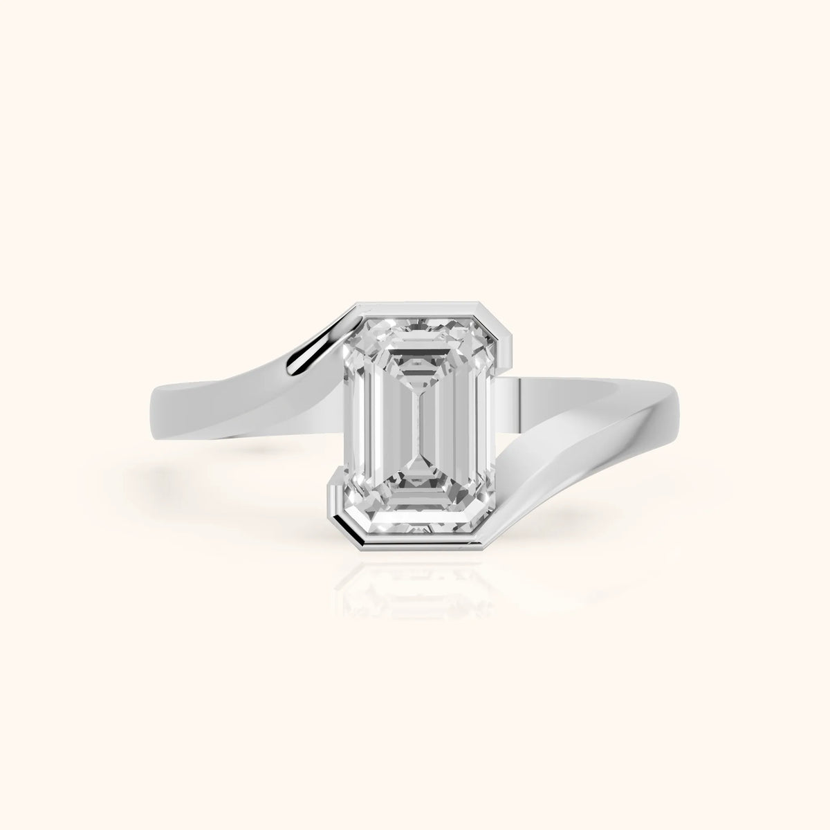 Frances Partial Bezel Bypass Emerald Diamond Engagement Ring in White Gold - FrontView.webp