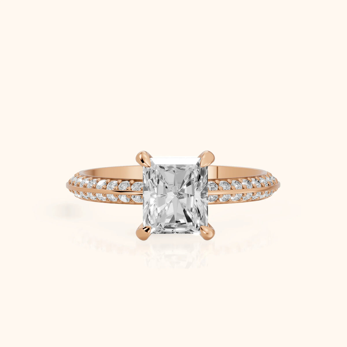 Meredith Knife Edge Pavé Radiant Diamond Engagement Ring in Rose Gold - FrontView.webp