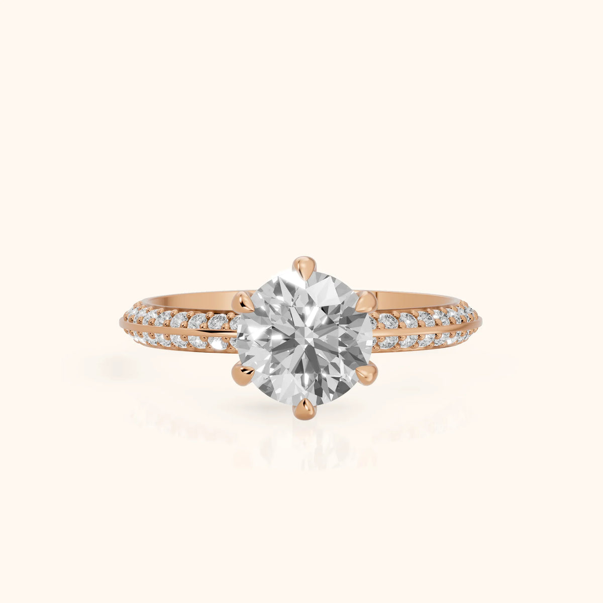 Meredith Knife Edge Pavé Round Diamond Engagement Ring in Rose Gold - FrontView.webp