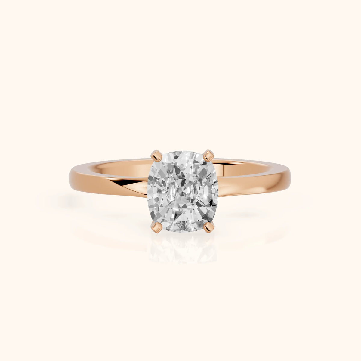 Matilda Cathedral Solitaire Cushion Diamond Engagement Ring in Rose Gold - FrontView.webp
