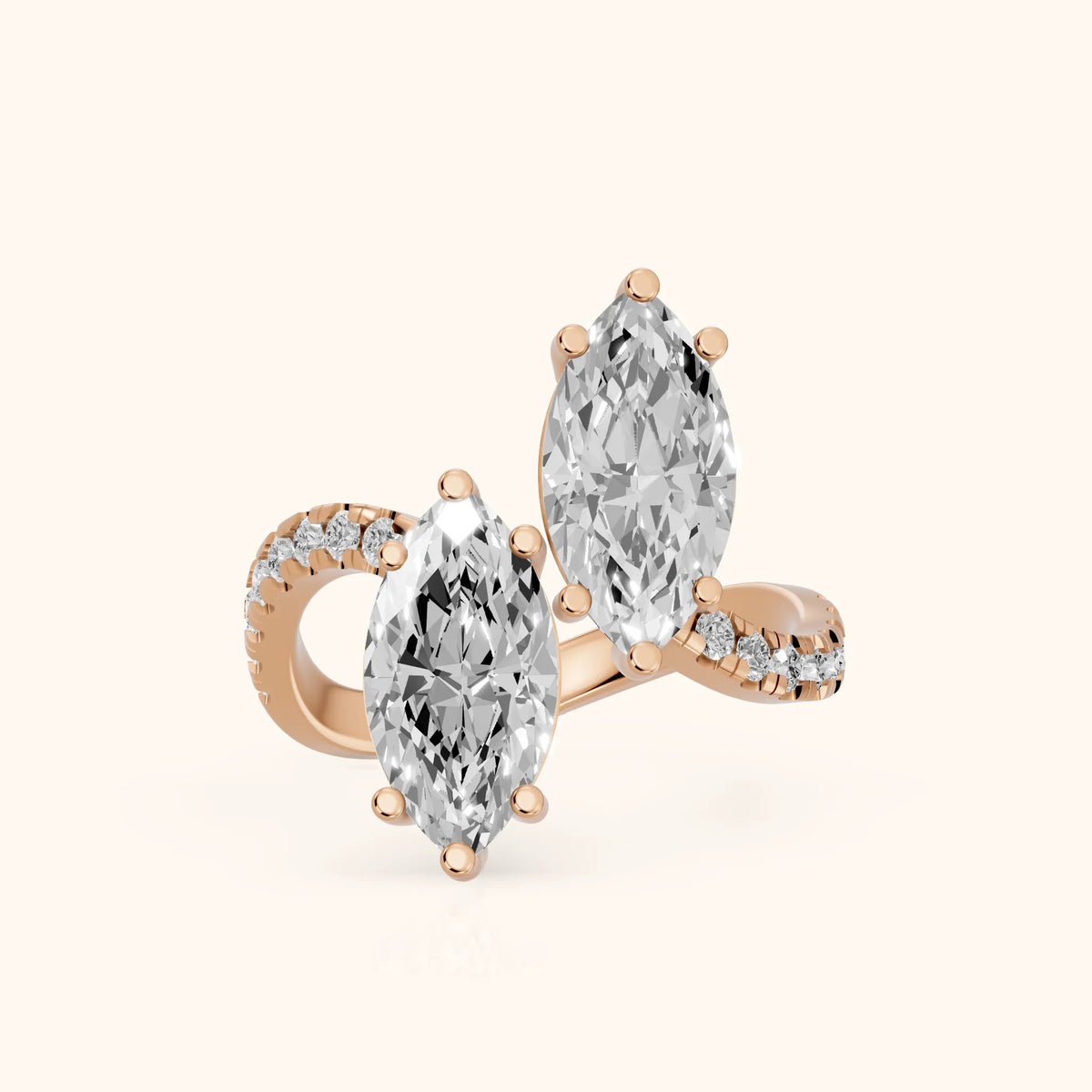 Lottie Two-Stone Bypass Marquise Diamond Engagement Ring in Rose Gold - FrontView.webp
