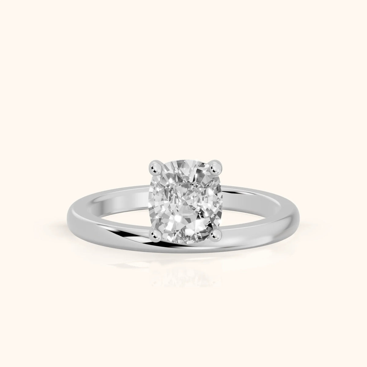 Maisie Four Prong Solitaire Cushion Diamond Engagement Ring in Silver - FrontView.webp