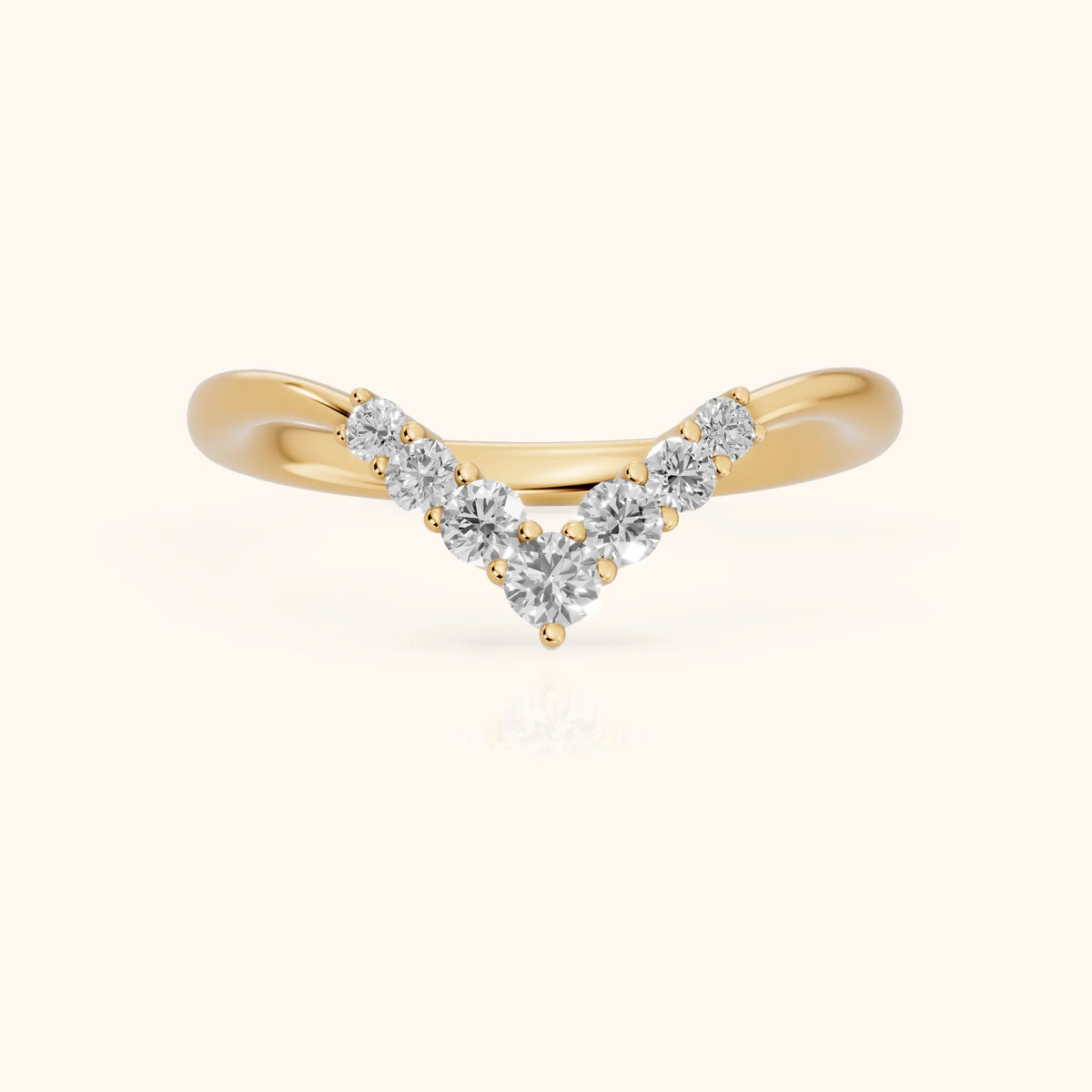 Simone Curved Round Diamond Wedding Band in Yellow Gold - FrontView