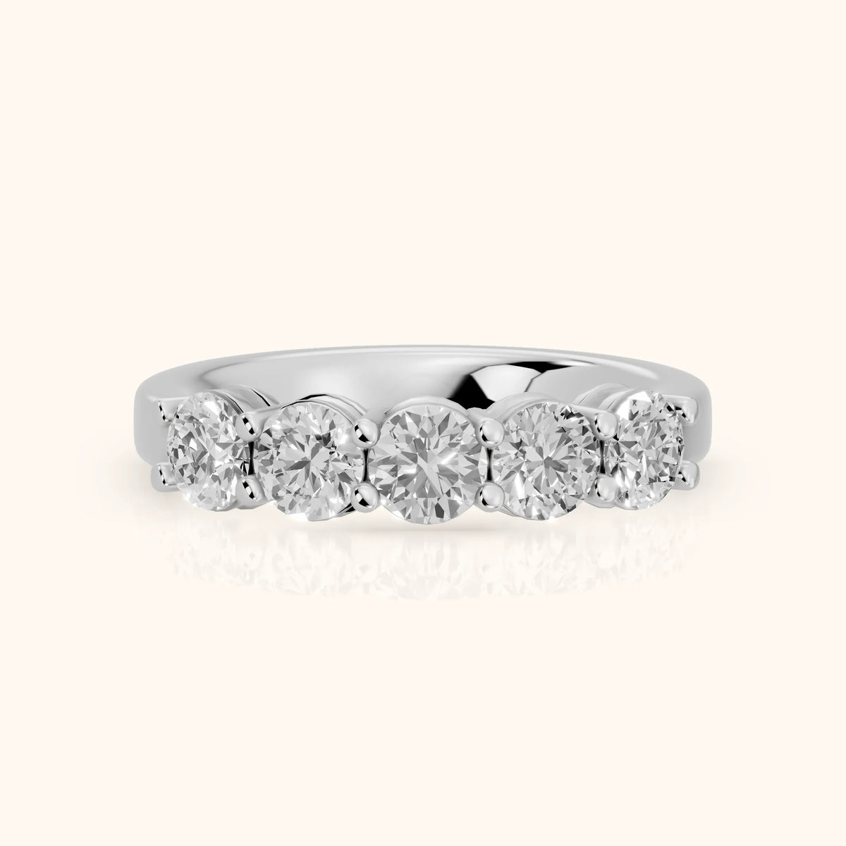 Theia Shared Prong Round Diamond Wedding Band in Platinum - FrontView