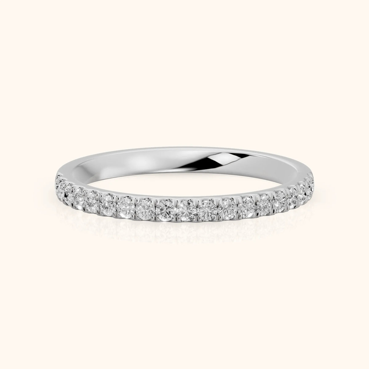 Avani French Pavé Round Diamond Half Eternity Band in White Gold - FrontView