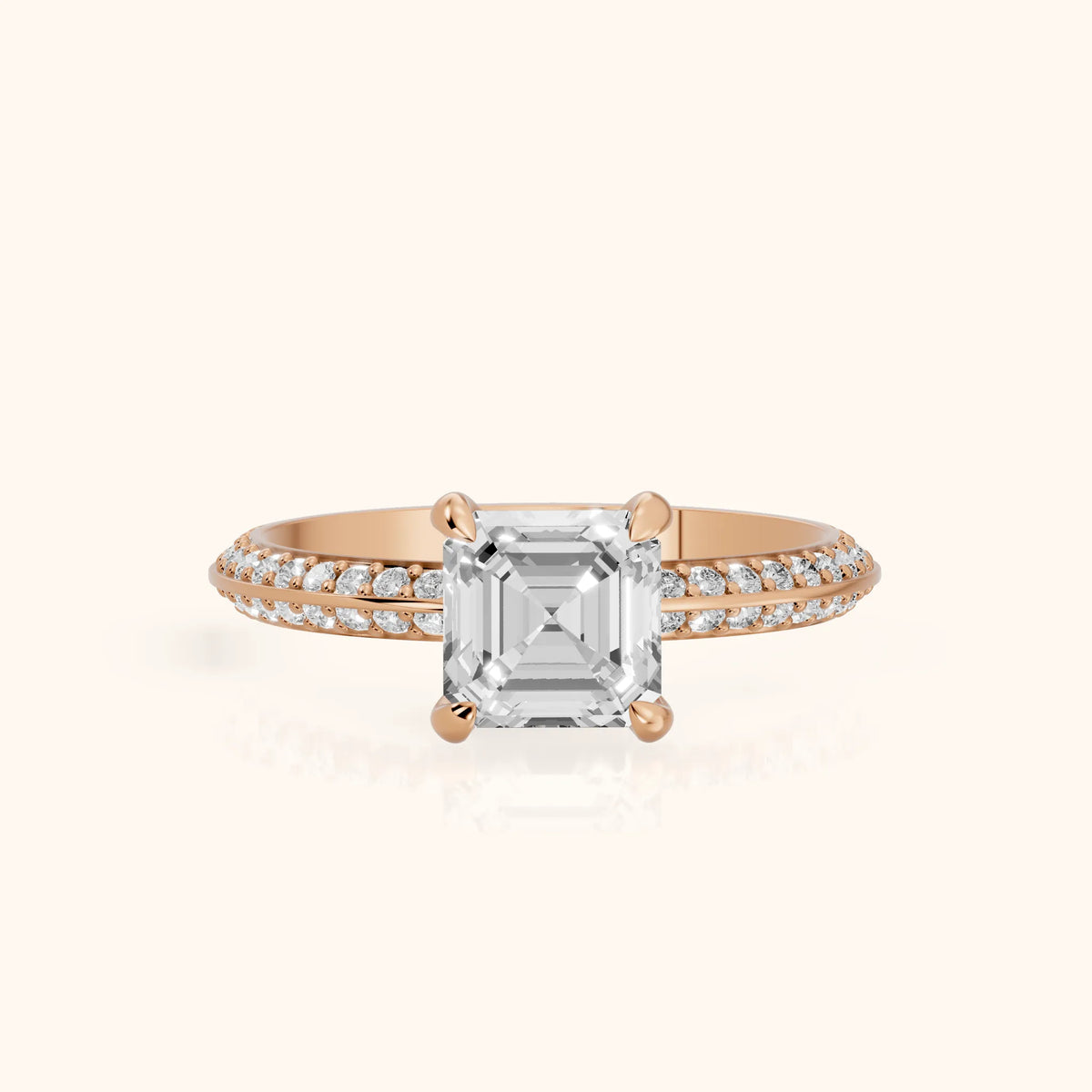 Meredith Knife Edge Pavé Asscher Diamond Engagement Ring in Rose Gold - FrontView.webp
