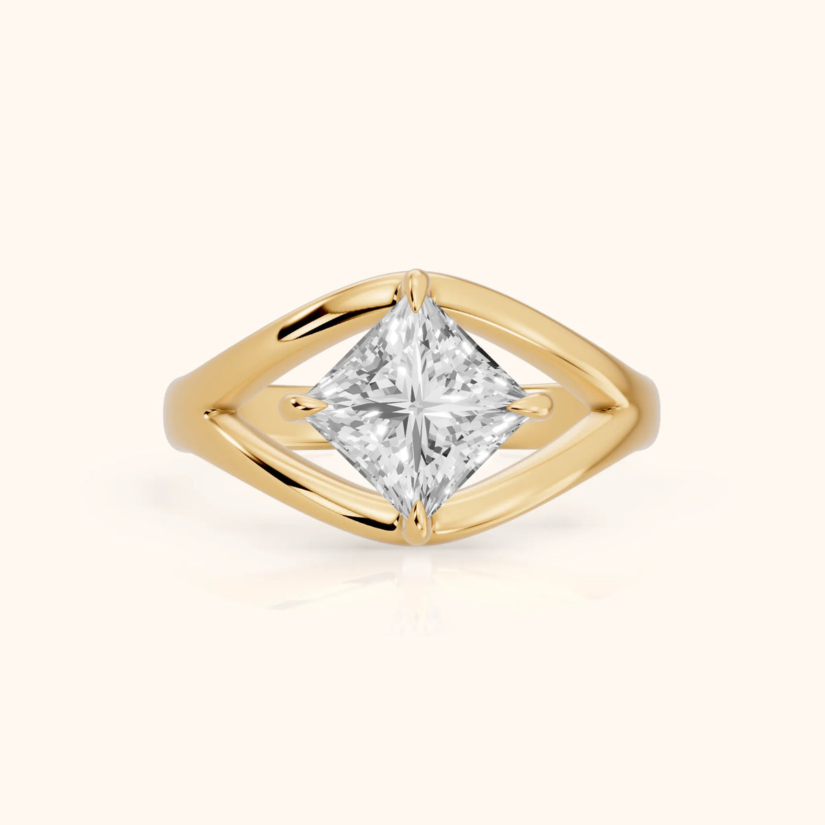 Madeleine Split Shank Princess Diamond Engagement Ring in Yellow Gold - FrontView.webp