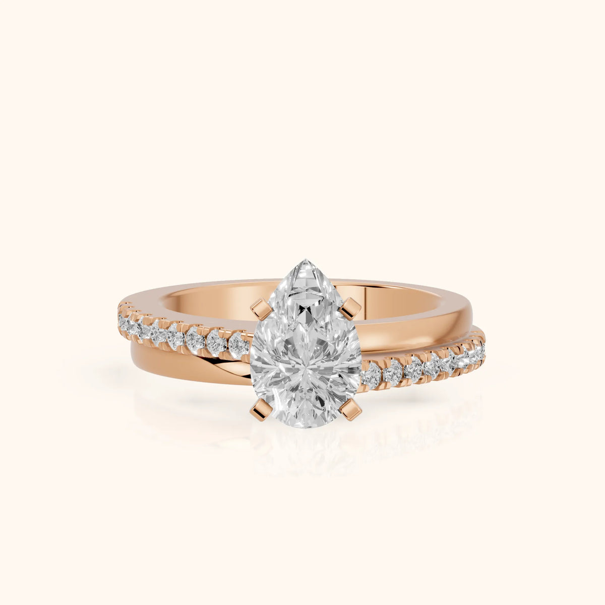 Edith Criss Cross Pavé Pear Diamond Engagement Ring in Rose Gold - FrontView.webp