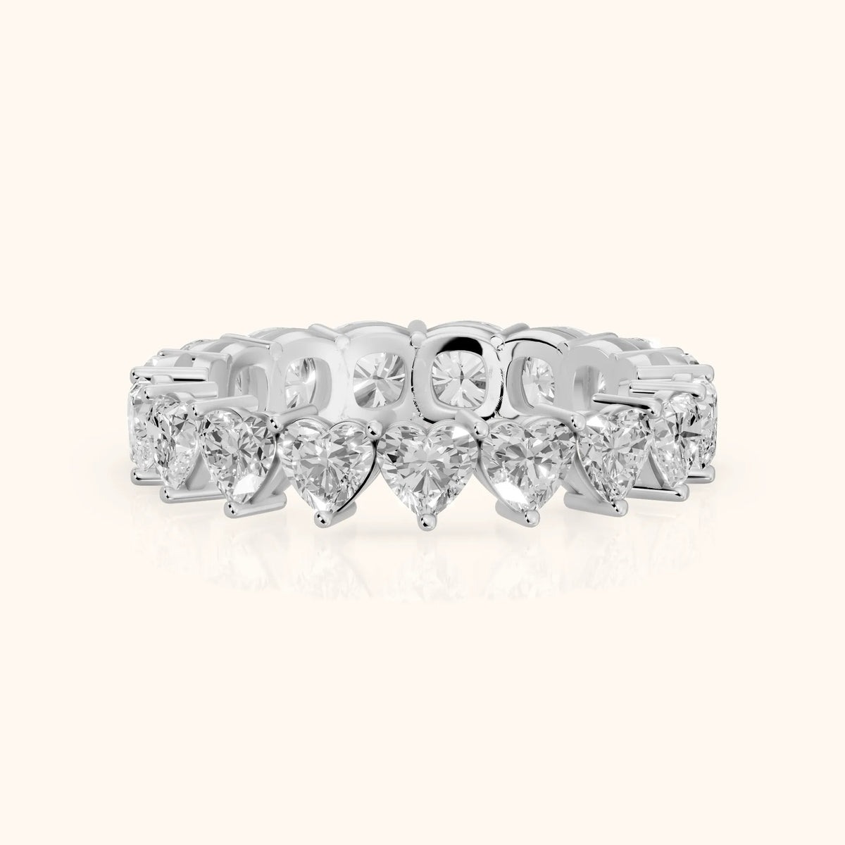 Tova Shared Prong Heart & Cushion Diamond Eternity Band in Silver - FrontView