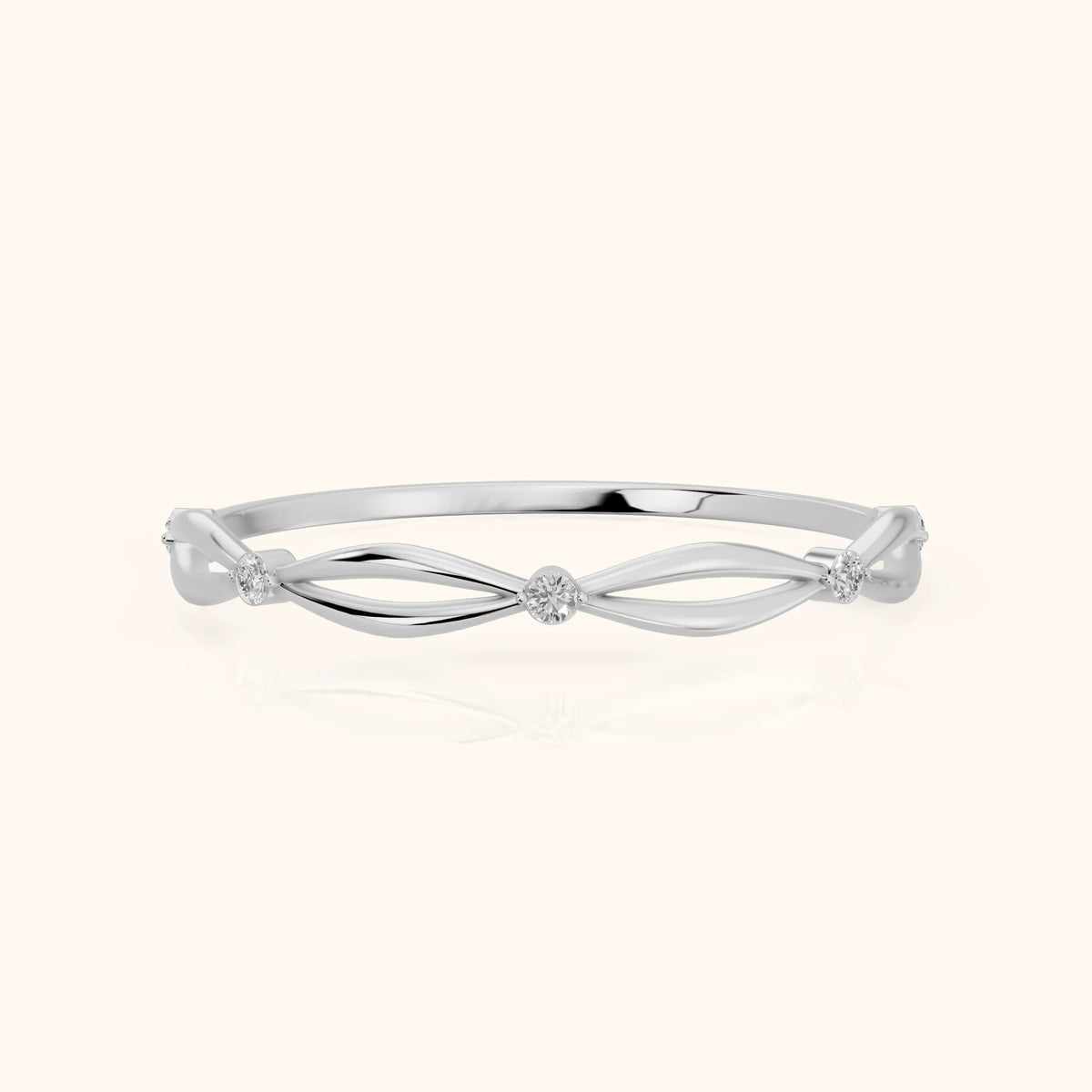 Ishani Petite Twist Round Diamond Wedding Band in Platinum - FrontView