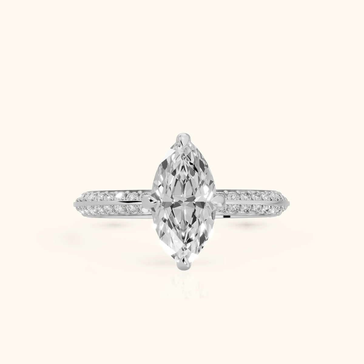 Meredith Knife Edge Pavé Marquise Diamond Engagement Ring in White Gold - FrontView.webp