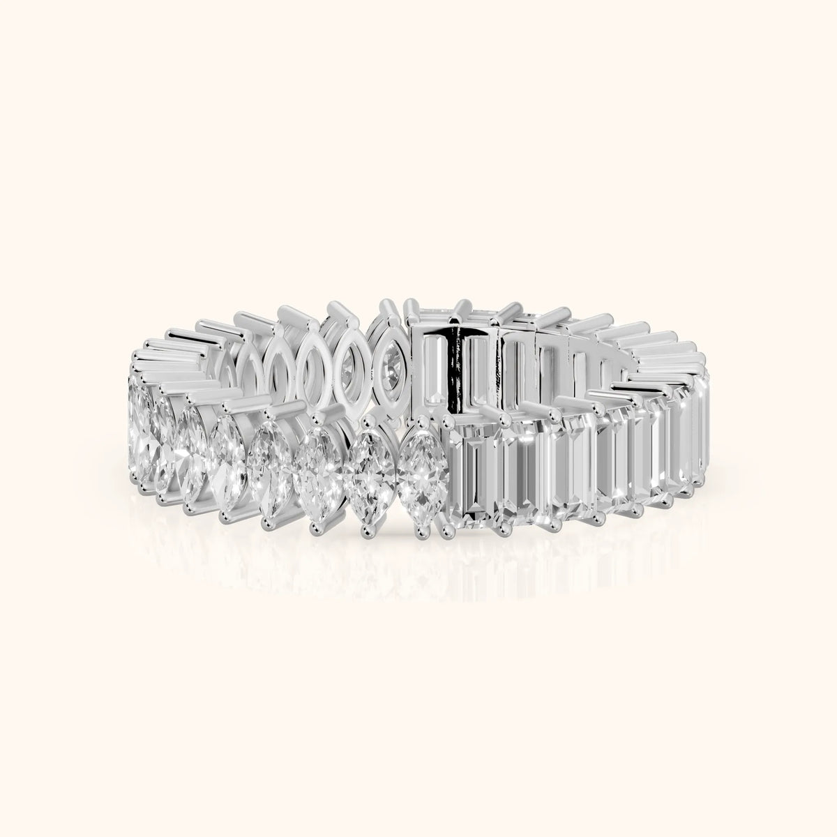 Maite Shared Prong Marquise & Baguette Diamond Eternity Band in Silver - FrontView