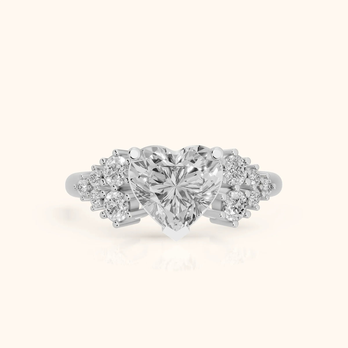 Azalea Cluster Heart Diamond Engagement Ring in Silver - FrontView.webp