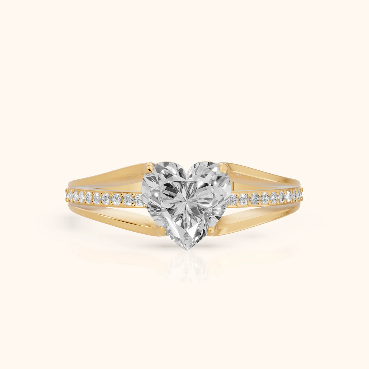 Lucinda Split Shank Heart Diamond Engagement Ring in Yellow Gold - FrontView.webp