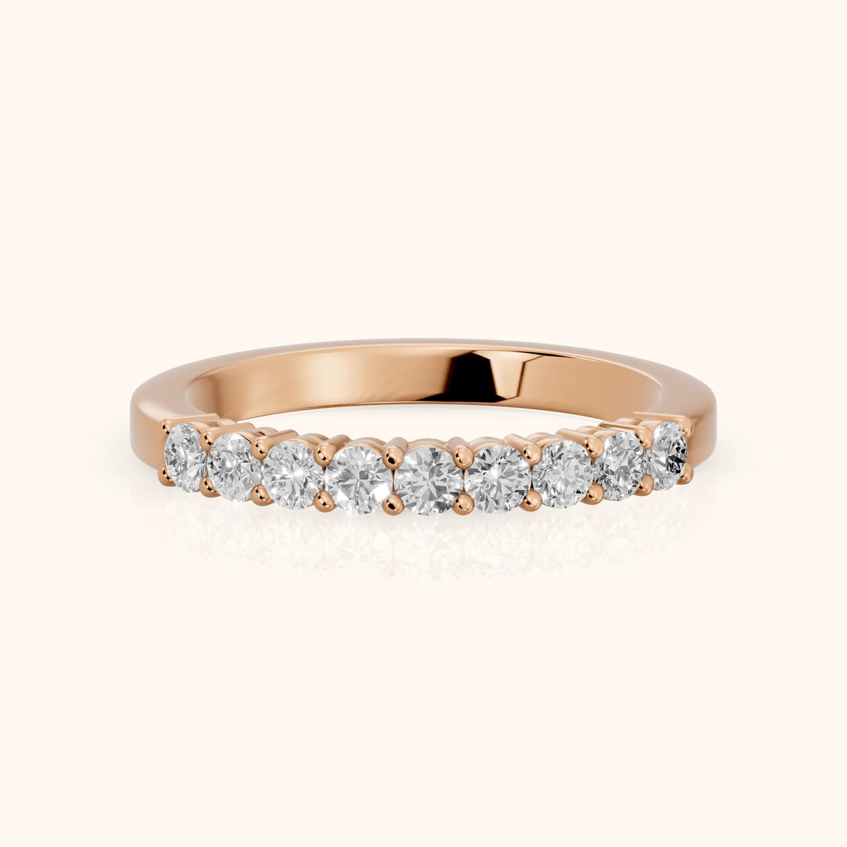 Daniela Shared Prong Round Diamond Half Eternity Band in Rose Gold - FrontView