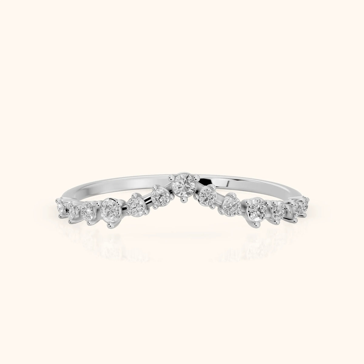 Naina Curved Round Diamond Wedding Band in Platinum - FrontView