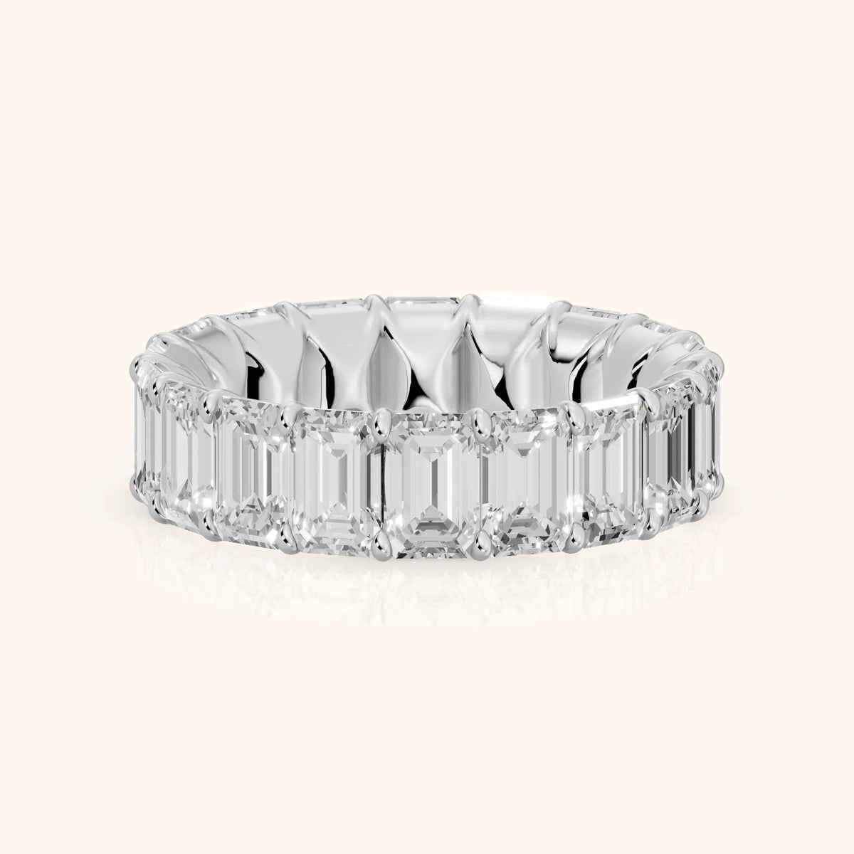 Zaya Shared Prong Emerald Diamond Eternity Band in Silver - FrontView